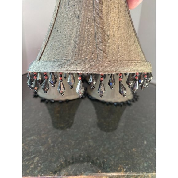 Greenish/Blackish/Grayish 6" Chandelier Shades, Black Beaded Fringe (Qty. 5) - Picture 6 of 6